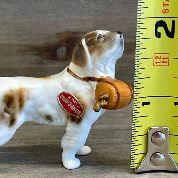 Vintage Miniature Saint Bernard Bone China Figurine Rescue Barrel Collar Japan - Picture 8 of 9